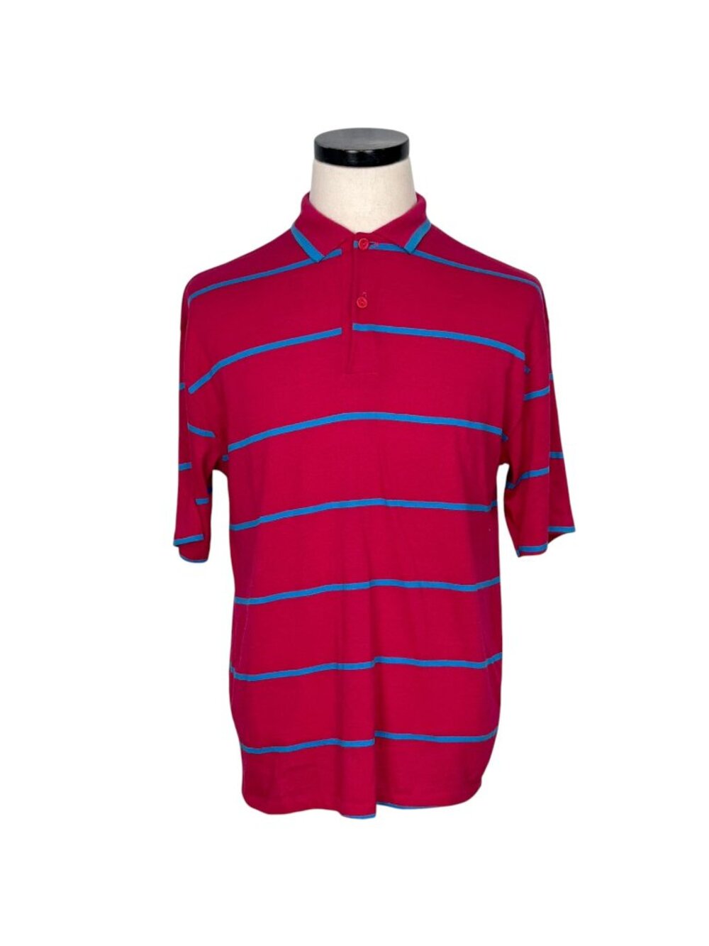 Patrick Vintage 80s Red & Blue Striped Polo Shirt L Cotton Blend USA Made